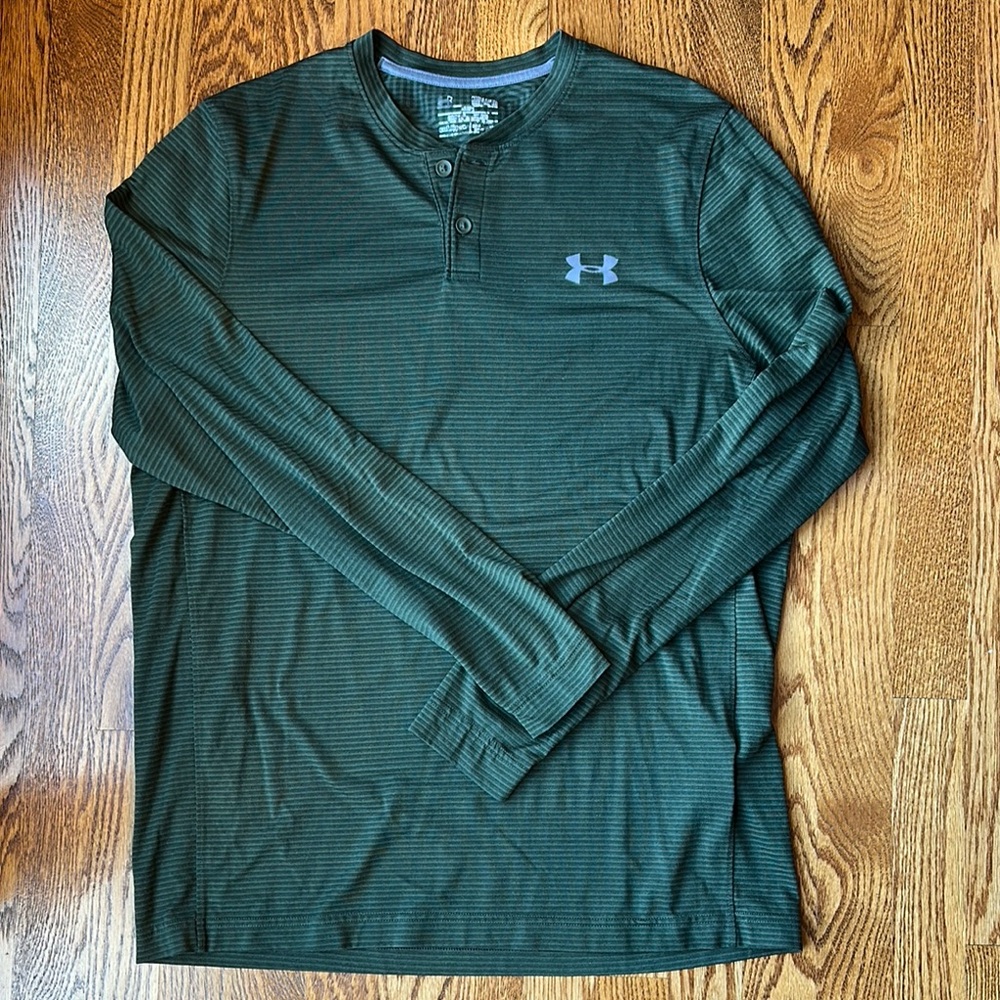 Under Armour Men’s Olive Green Long Sleeve Henley Shirt, Size Medium